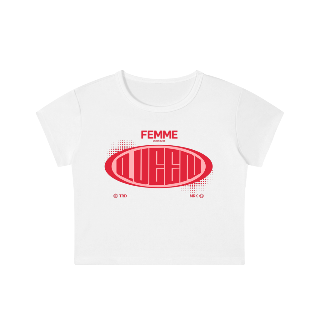 Snow Washed Crop Top with Red Femme Queen Graphic