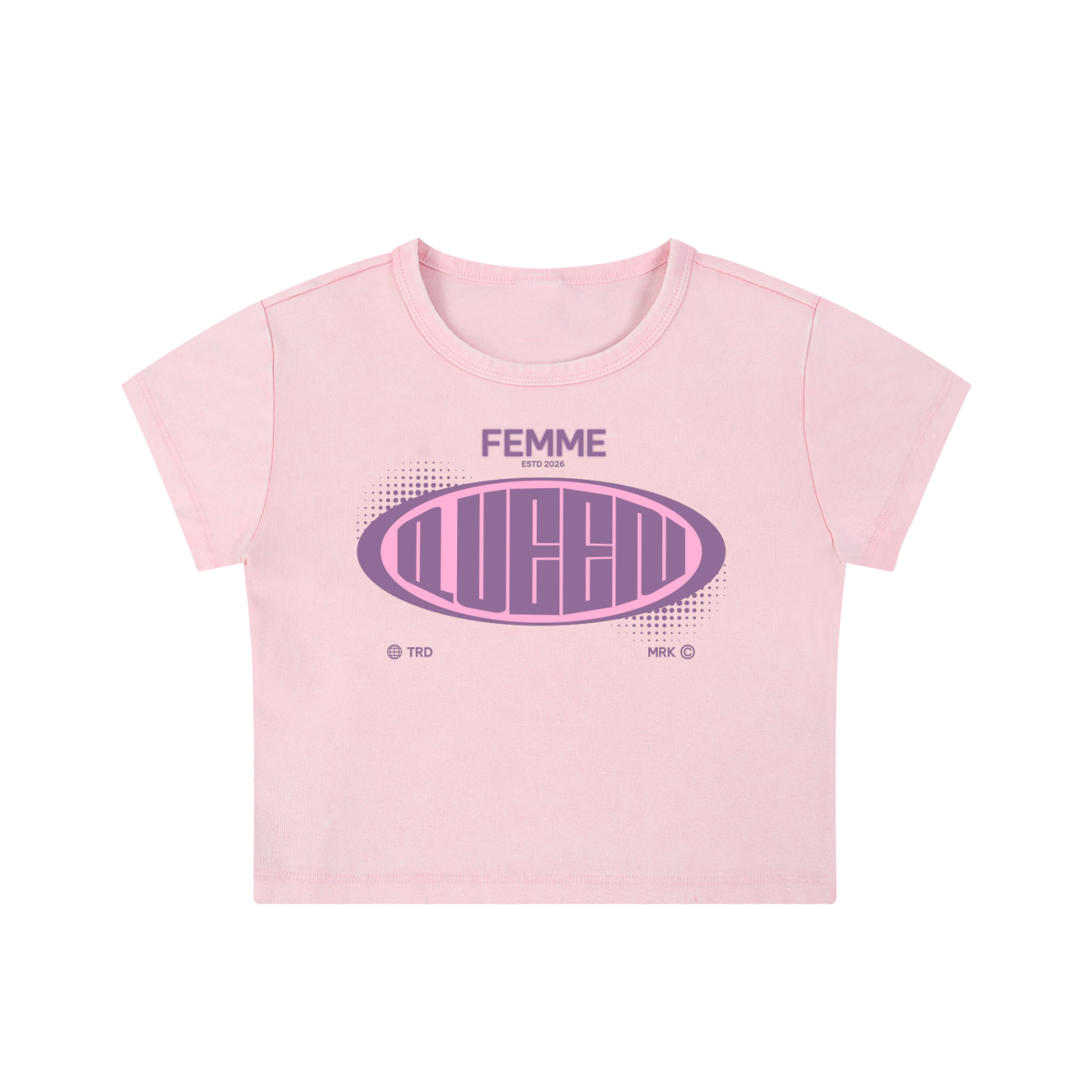 Snow Washed Crop Top with Pink Femme Queen Graphic
