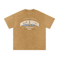 Snow Washed Oversized Cotton T-Shirt with Blue BQ Varsity Graphic