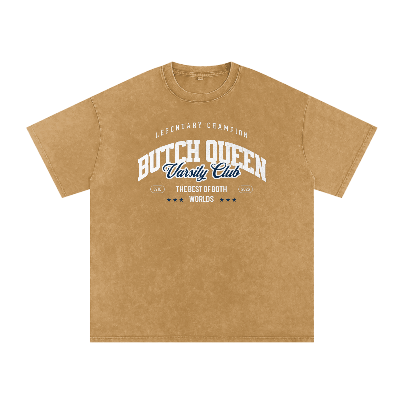 Snow Washed Oversized Cotton T-Shirt with Blue BQ Varsity Graphic
