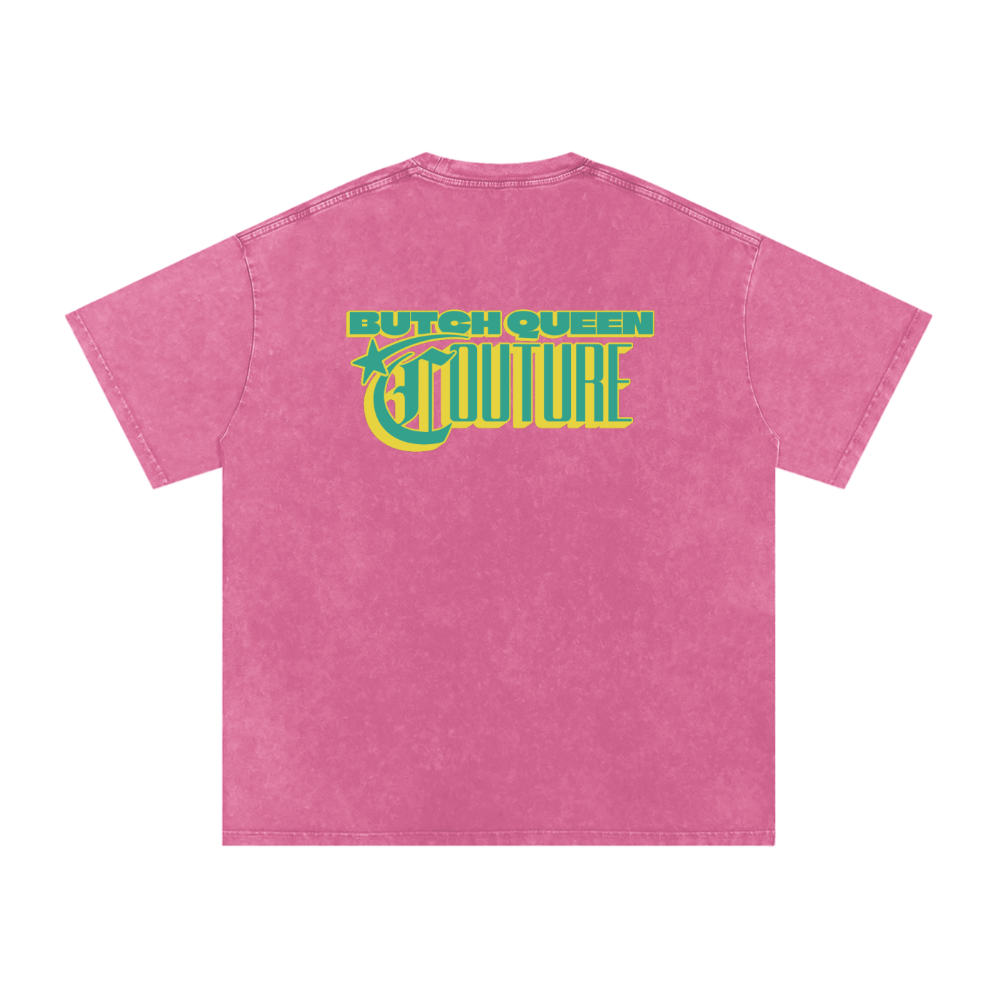 Snow Washed Oversized Cotton T-Shirt with Green BQ Couture Graphic