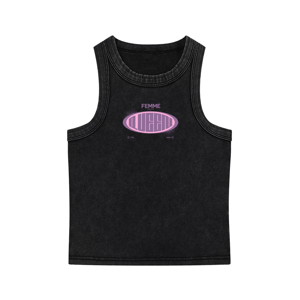 Snow Washed Tank Top with Pink Femme Queen Graphic
