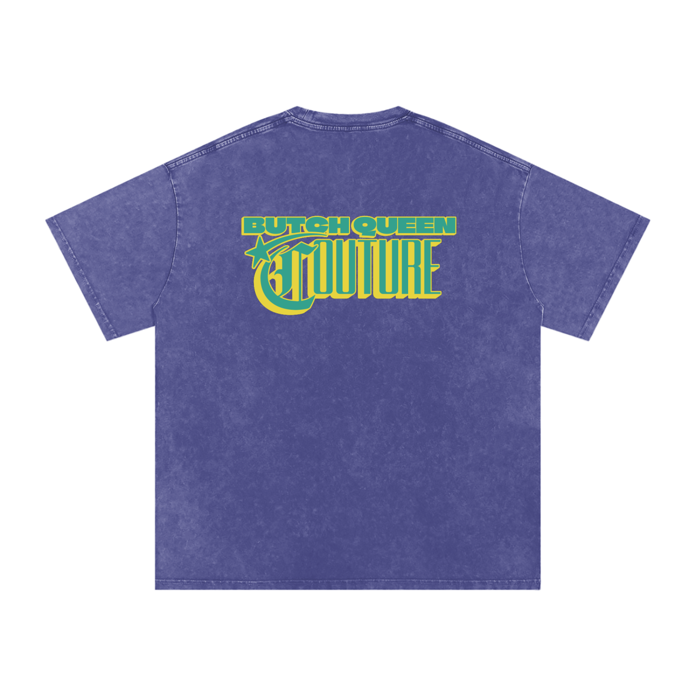 Snow Washed Oversized Cotton T-Shirt with Green BQ Couture Graphic