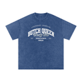 Snow Washed Oversized Cotton T-Shirt with Blue BQ Varsity Graphic