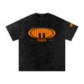 Snow Washed Oversized Cotton T-Shirt with Orange Butch Logo Graphic
