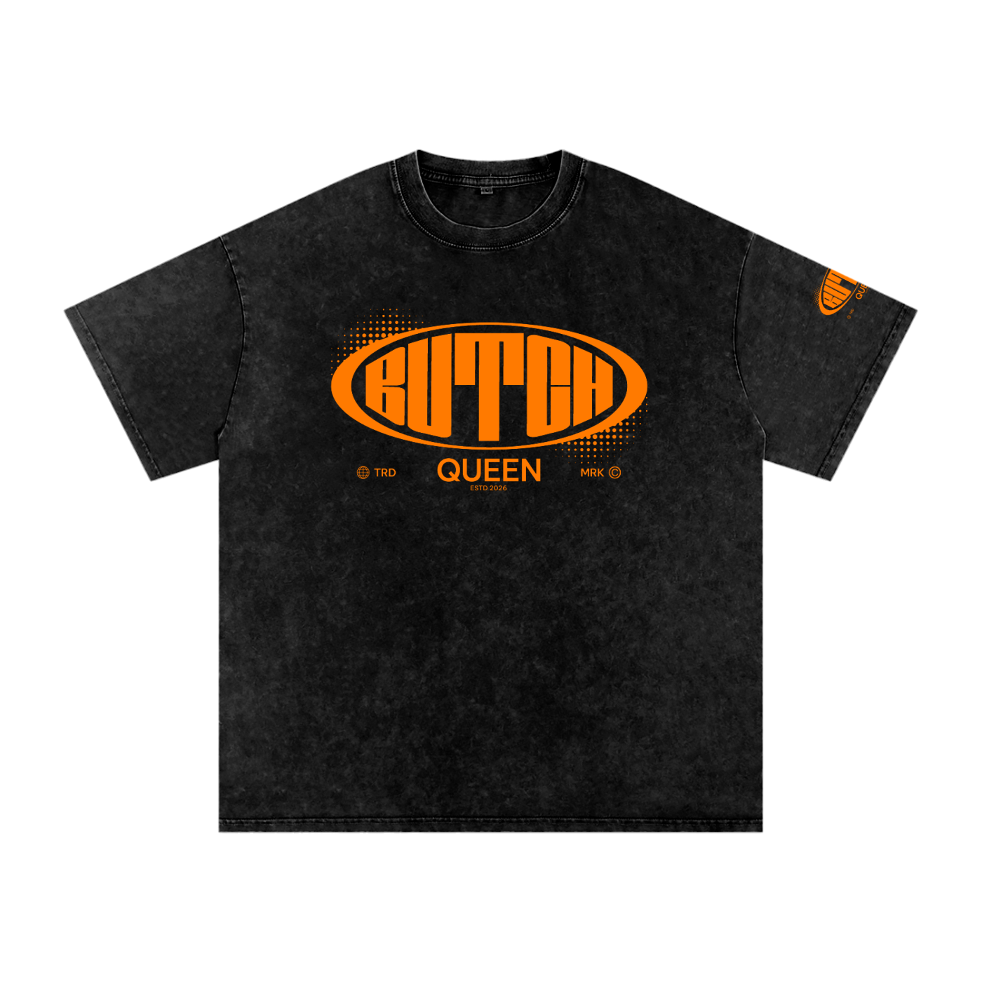 Snow Washed Oversized Cotton T-Shirt with Orange Butch Logo Graphic
