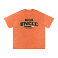 Snow Washed Oversized Cotton T-Shirt with Green Rich Uncle Graphic