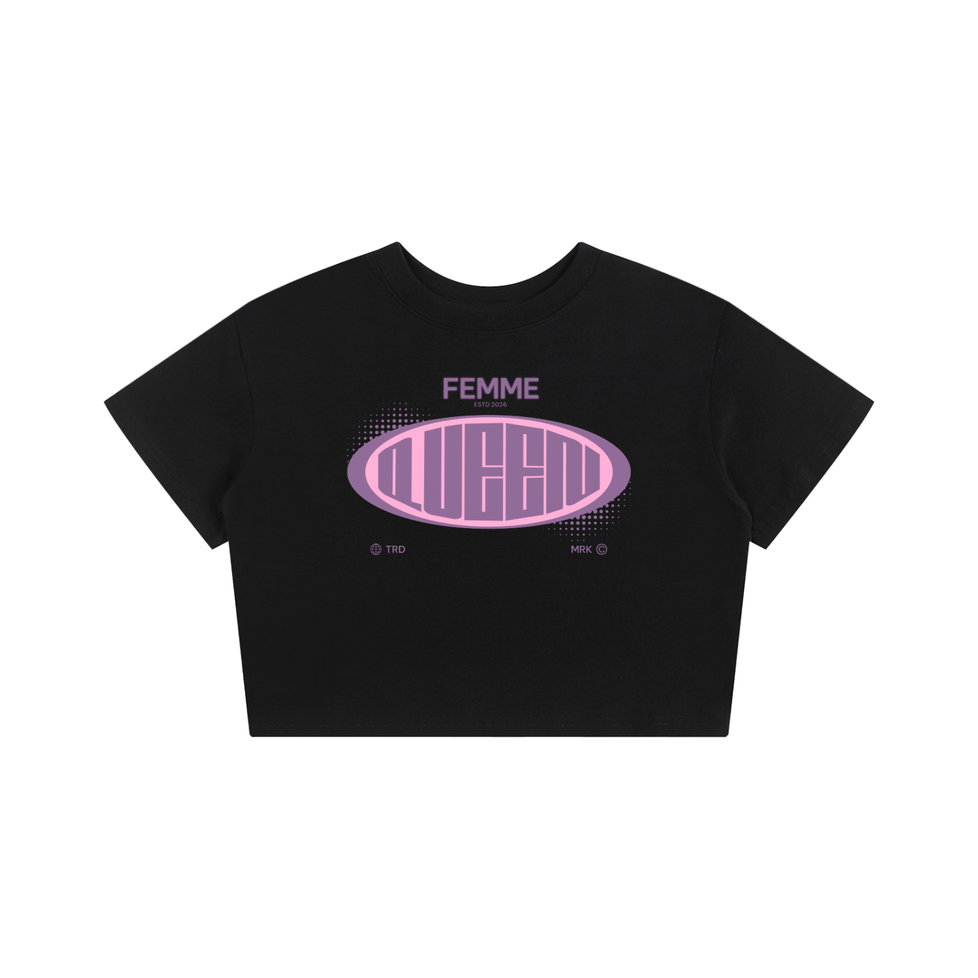 Baby Tee Seamless T-Shirt with Pink Femme Queen Graphic
