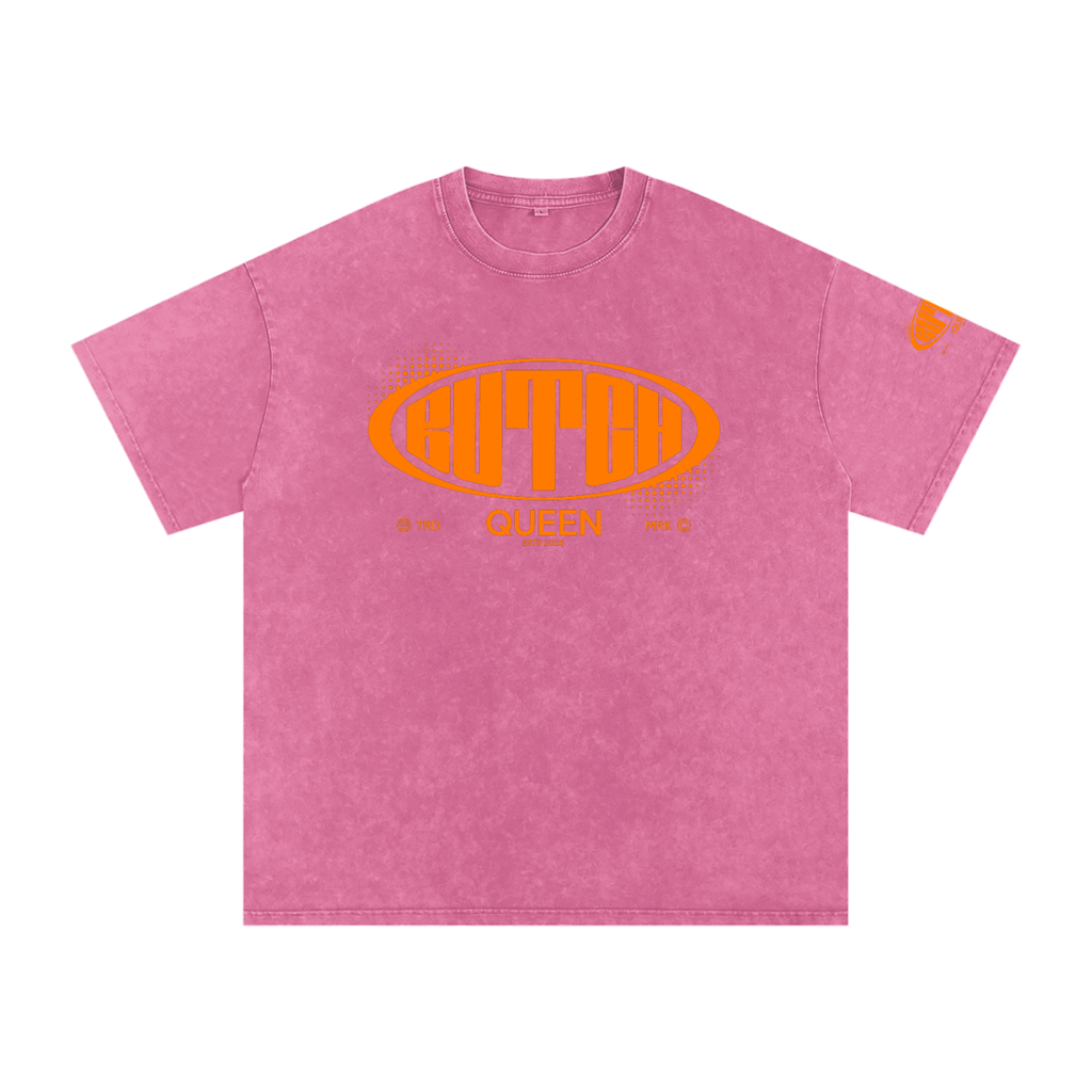 Snow Washed Oversized Cotton T-Shirt with Orange Butch Logo Graphic