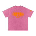 Snow Washed Oversized Cotton T-Shirt with Orange Butch Logo Graphic