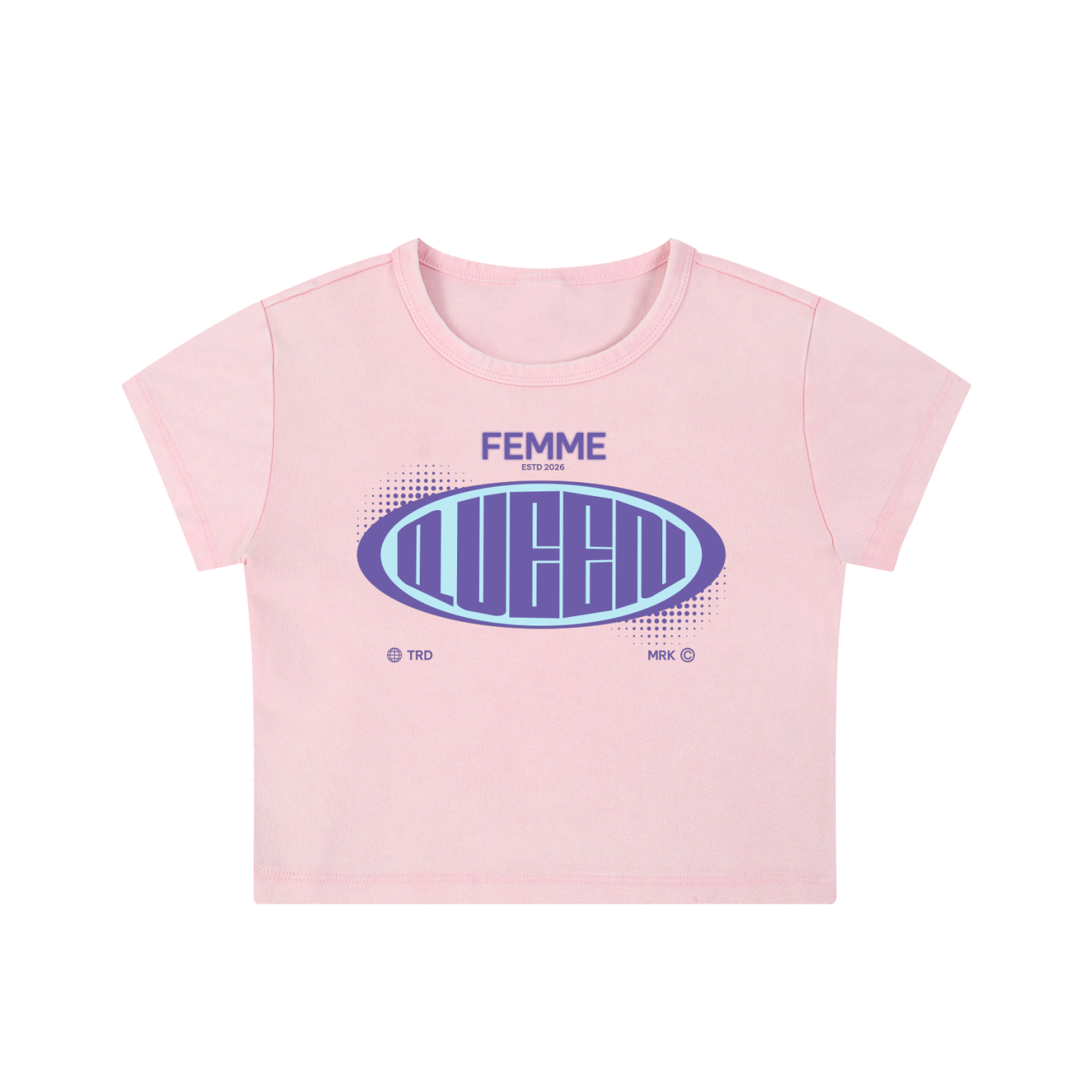 Snow Washed Crop Top with Purple Femme Queen Graphic