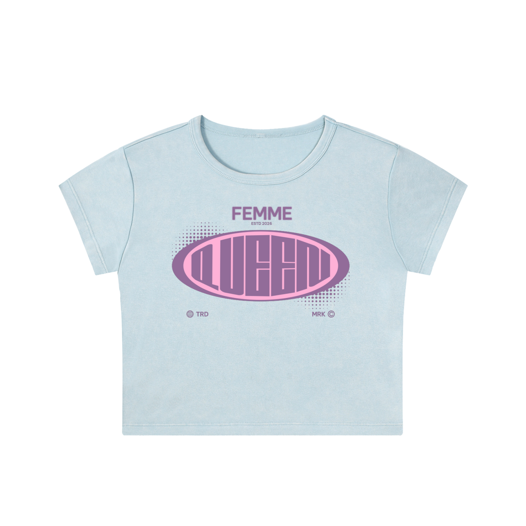 Snow Washed Crop Top with Pink Femme Queen Graphic