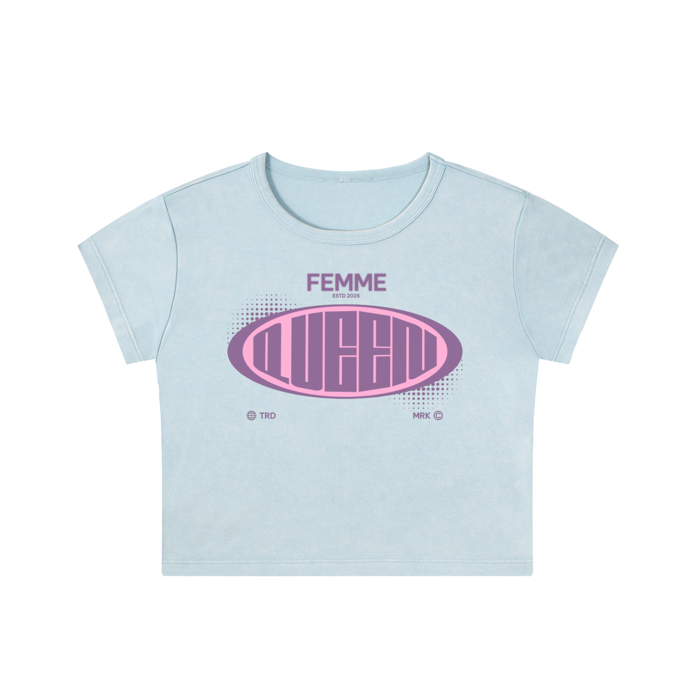 Snow Washed Crop Top with Pink Femme Queen Graphic