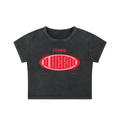 Snow Washed Crop Top with Red Femme Queen Graphic