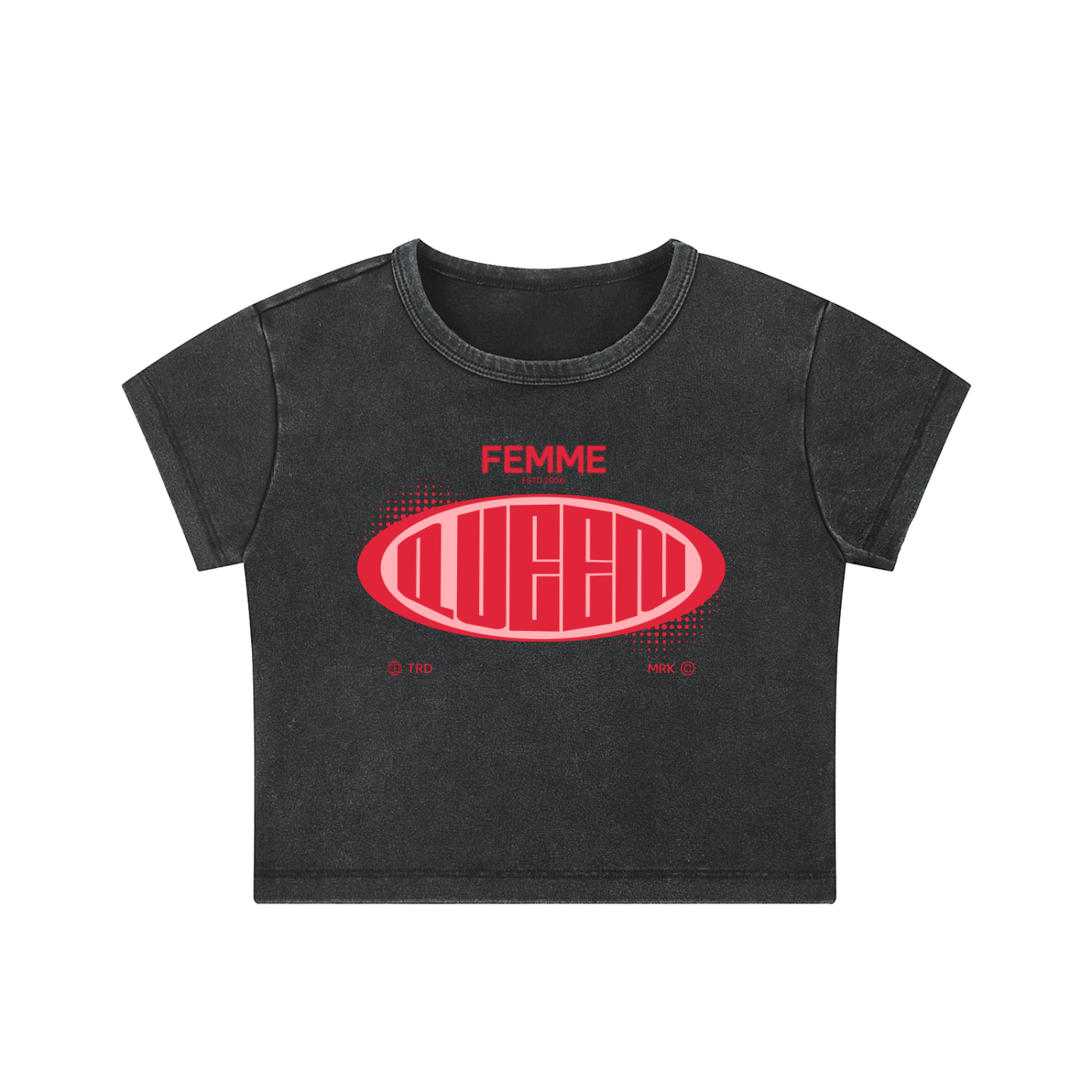 Snow Washed Crop Top with Red Femme Queen Graphic