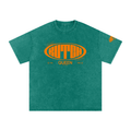 Snow Washed Oversized Cotton T-Shirt with Orange Butch Logo Graphic