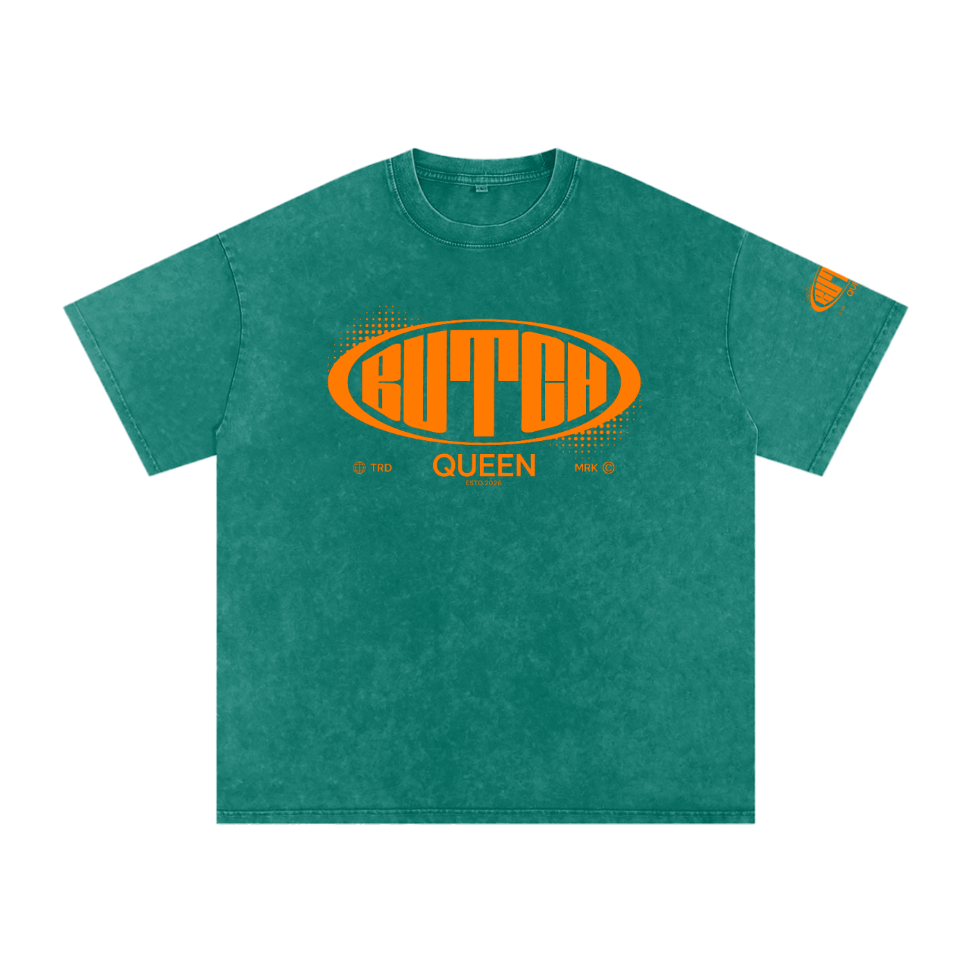 Snow Washed Oversized Cotton T-Shirt with Orange Butch Logo Graphic
