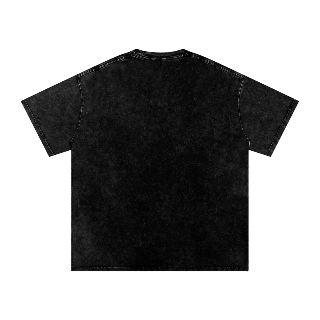 Snow Washed Oversized Cotton T-Shirt with Blue BQ Varsity Graphic