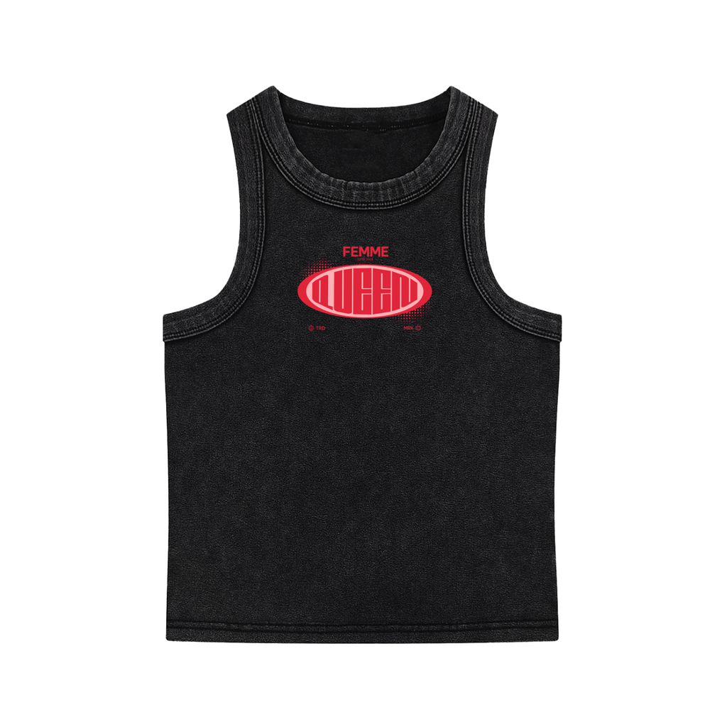Snow Washed Tank Top with Red Femme Queen Graphic