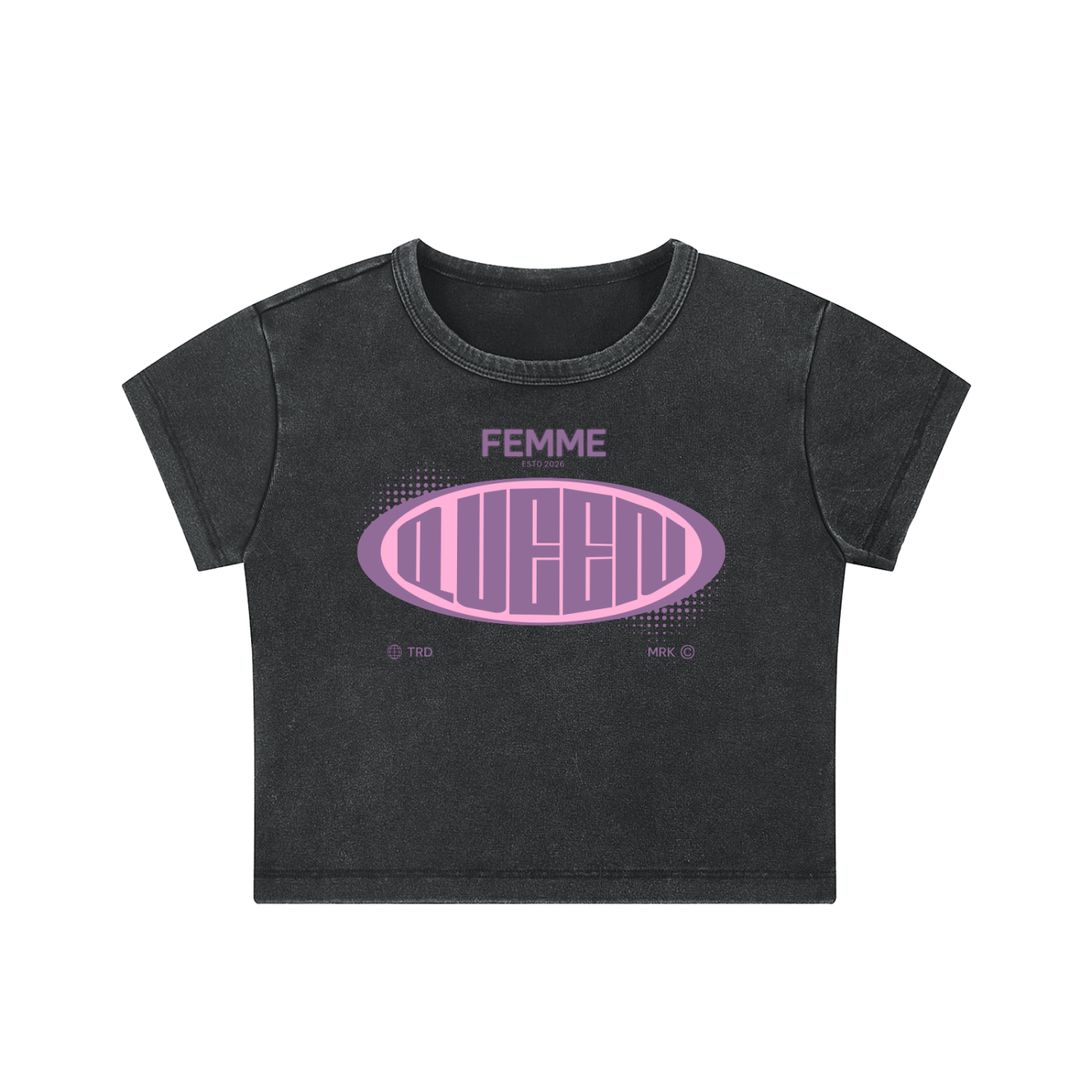 Snow Washed Crop Top with Pink Femme Queen Graphic