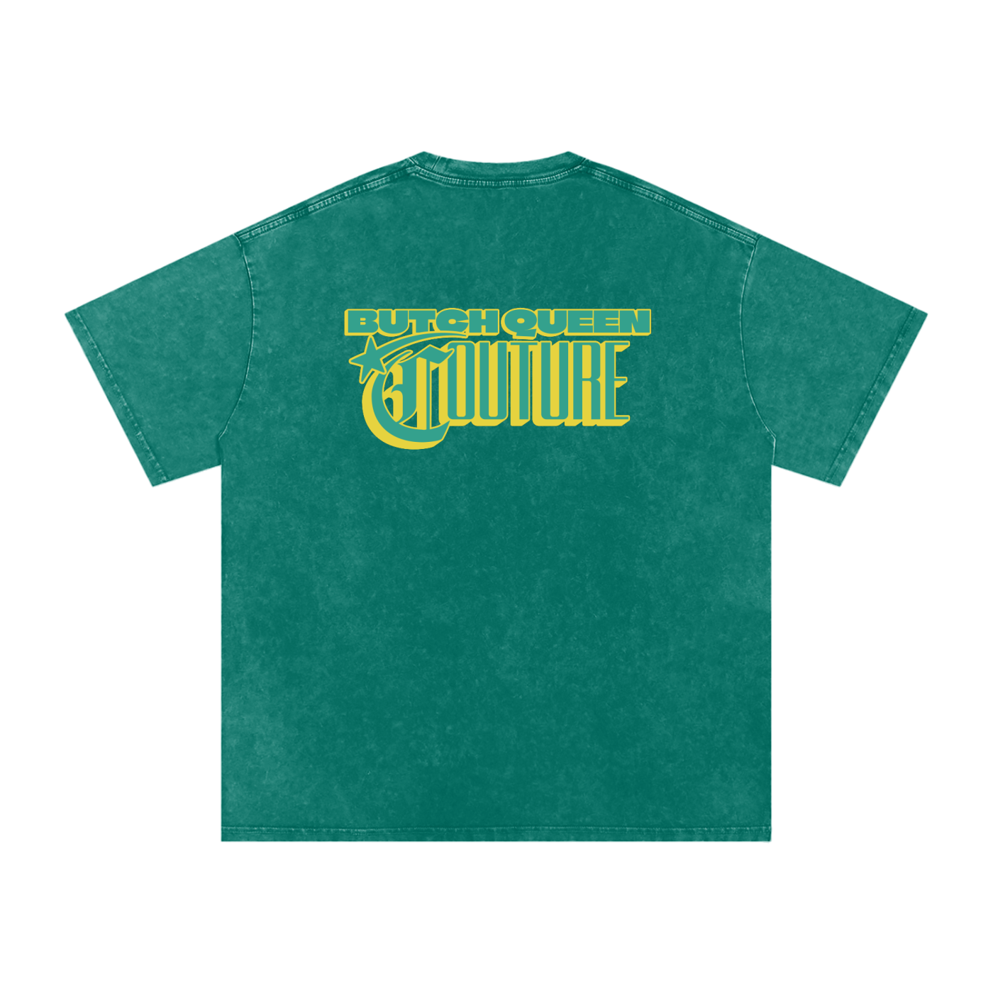Snow Washed Oversized Cotton T-Shirt with Green BQ Couture Graphic