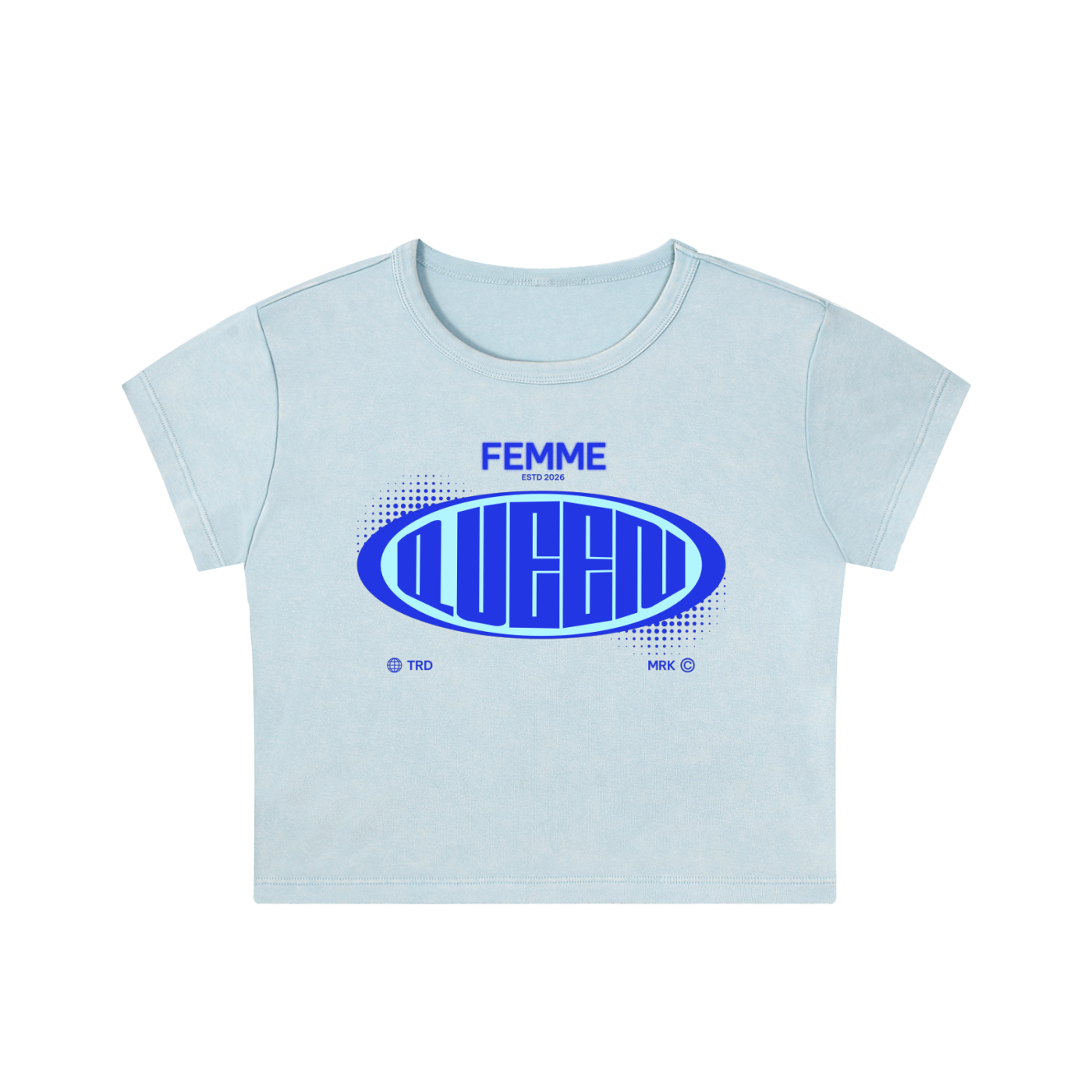 Snow Washed Crop Top with Blue Femme Queen Graphic