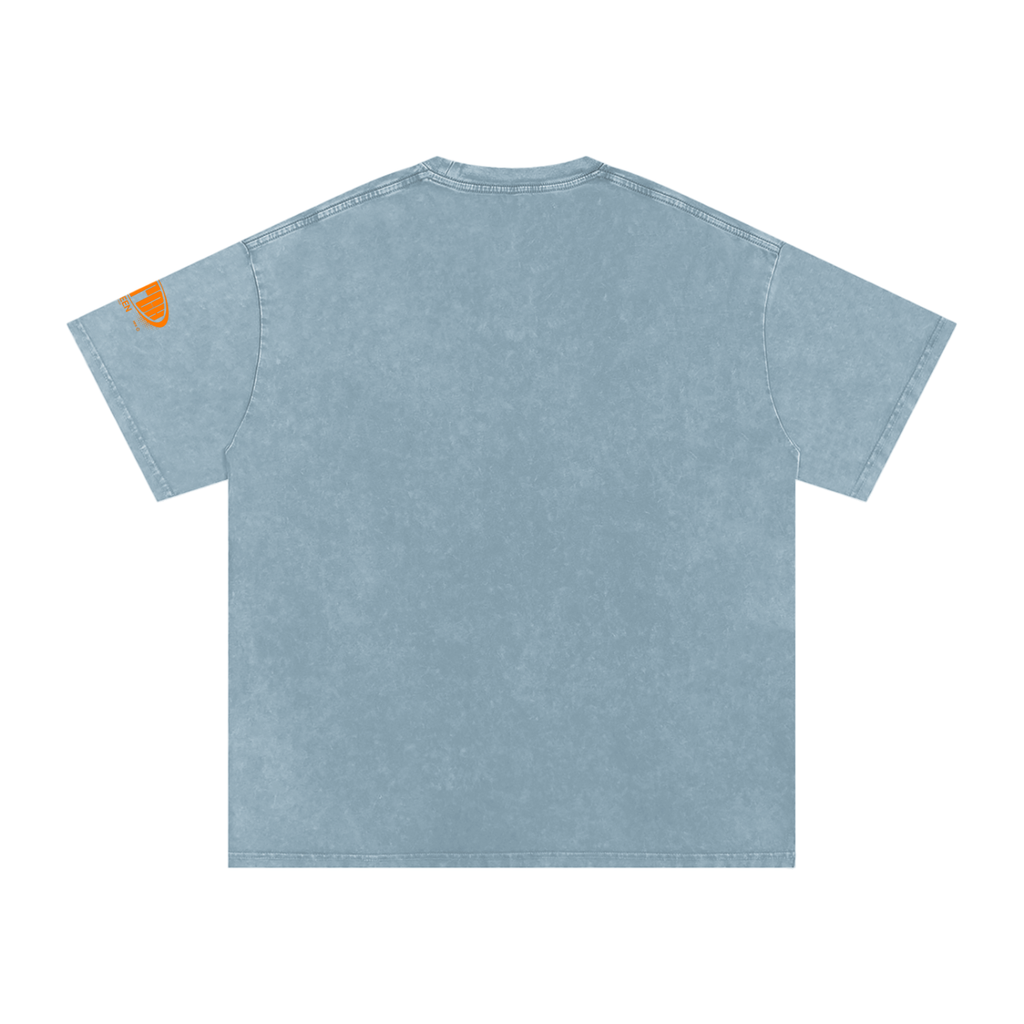 Snow Washed Oversized Cotton T-Shirt with Orange Butch Logo Graphic