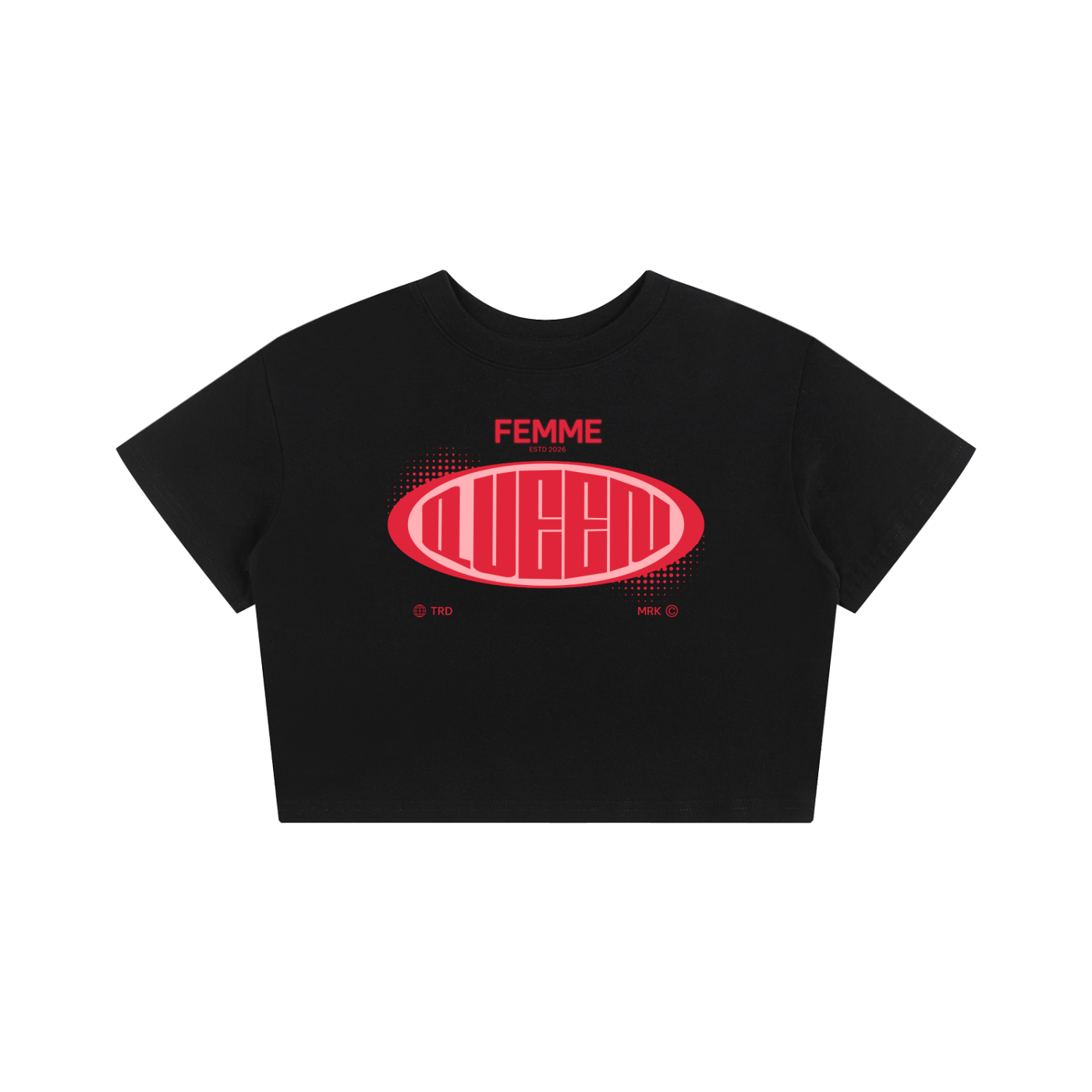 Baby Tee Seamless T-Shirt with Red Femme Queen Graphic