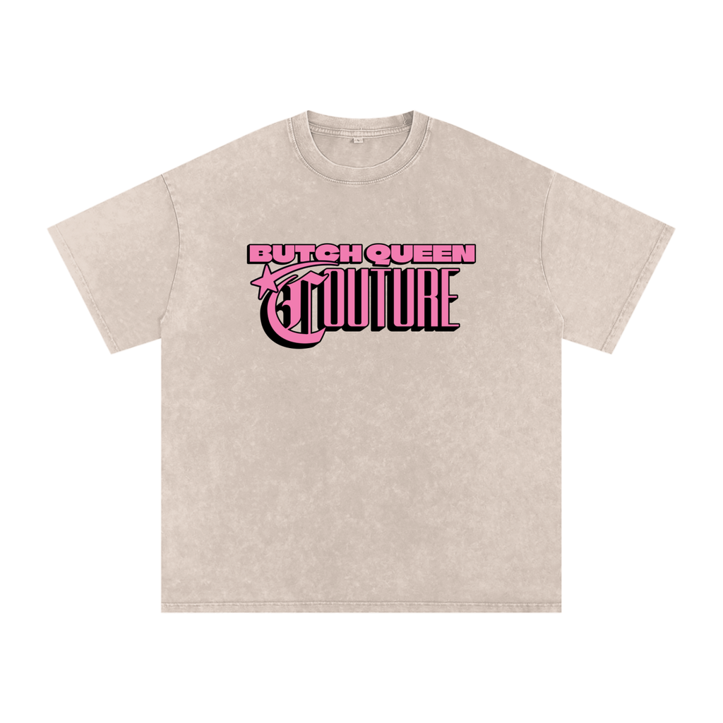 Snow Washed Oversized Cotton T-Shirt with BQ Couture Graphic