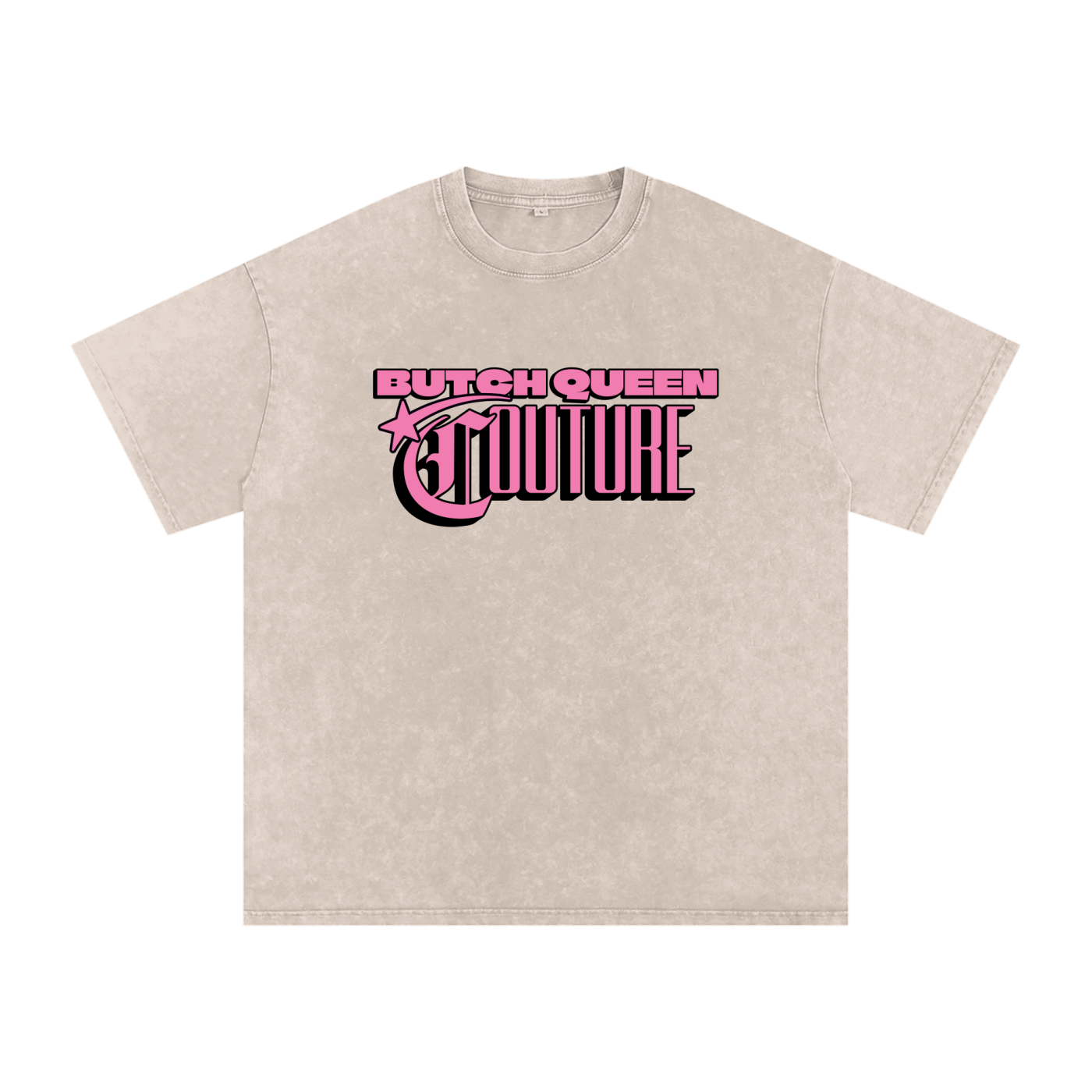 Snow Washed Oversized Cotton T-Shirt with BQ Couture Graphic