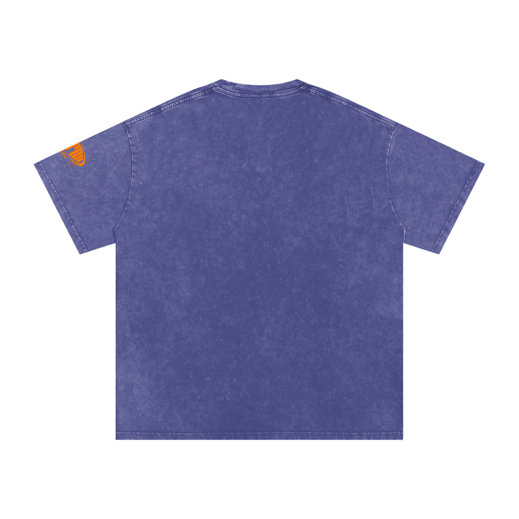 Snow Washed Oversized Cotton T-Shirt with Orange Butch Logo Graphic