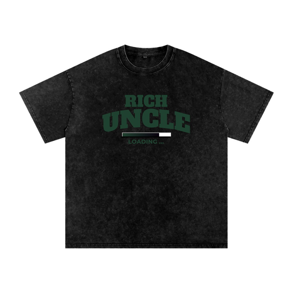Snow Washed Oversized Cotton T-Shirt with Green Rich Uncle Graphic
