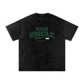 Snow Washed Oversized Cotton T-Shirt with Green Rich Uncle Graphic