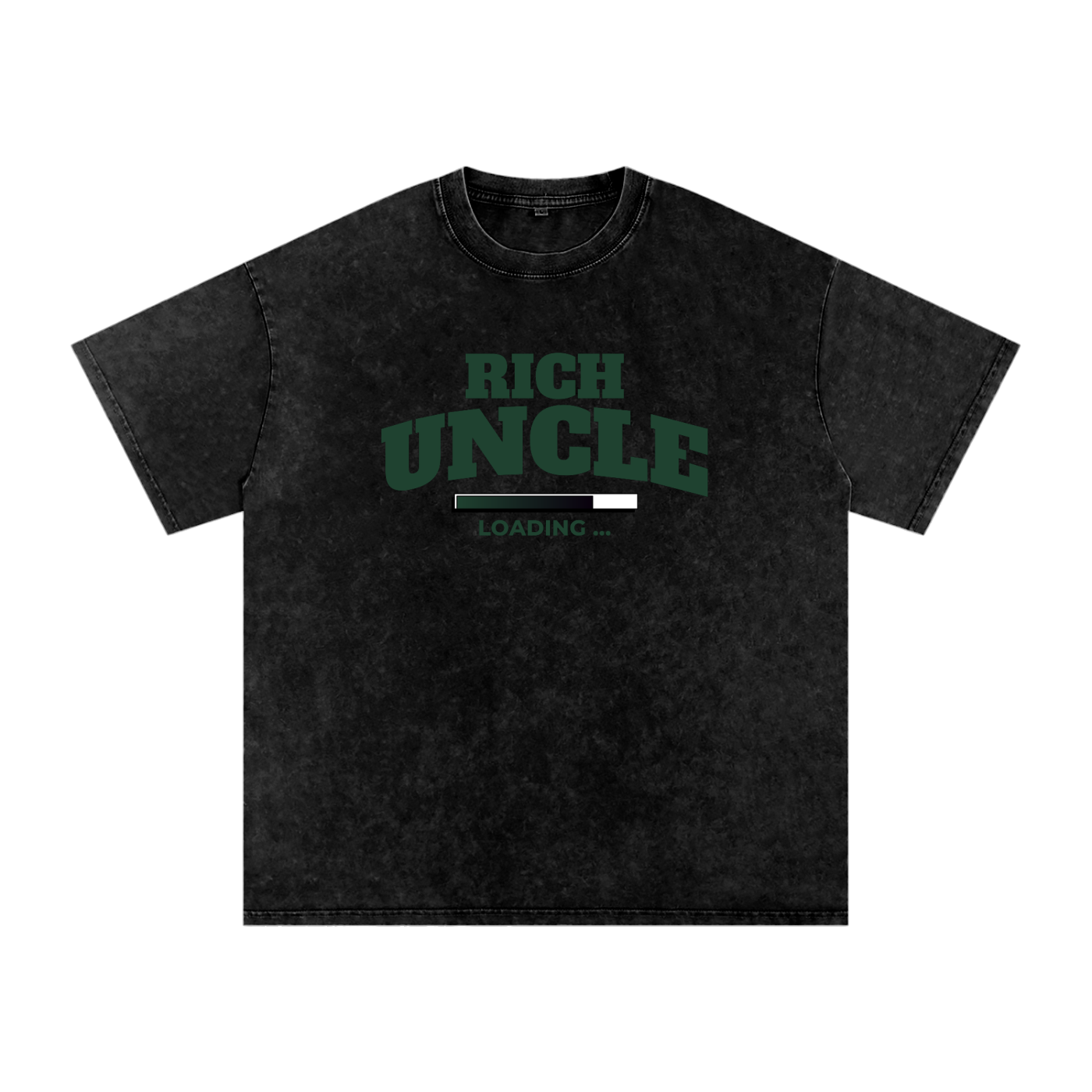 Snow Washed Oversized Cotton T-Shirt with Green Rich Uncle Graphic