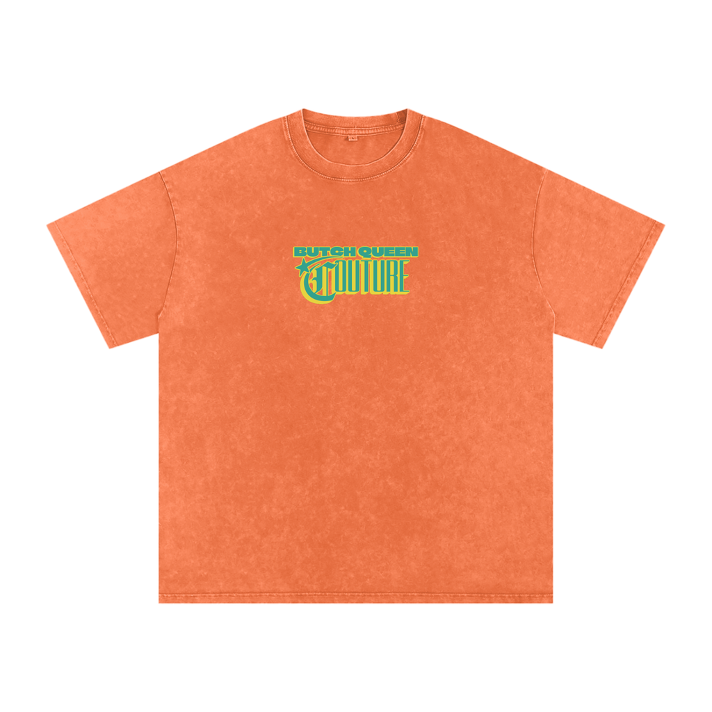 Snow Washed Oversized Cotton T-Shirt with Green BQ Couture Graphic