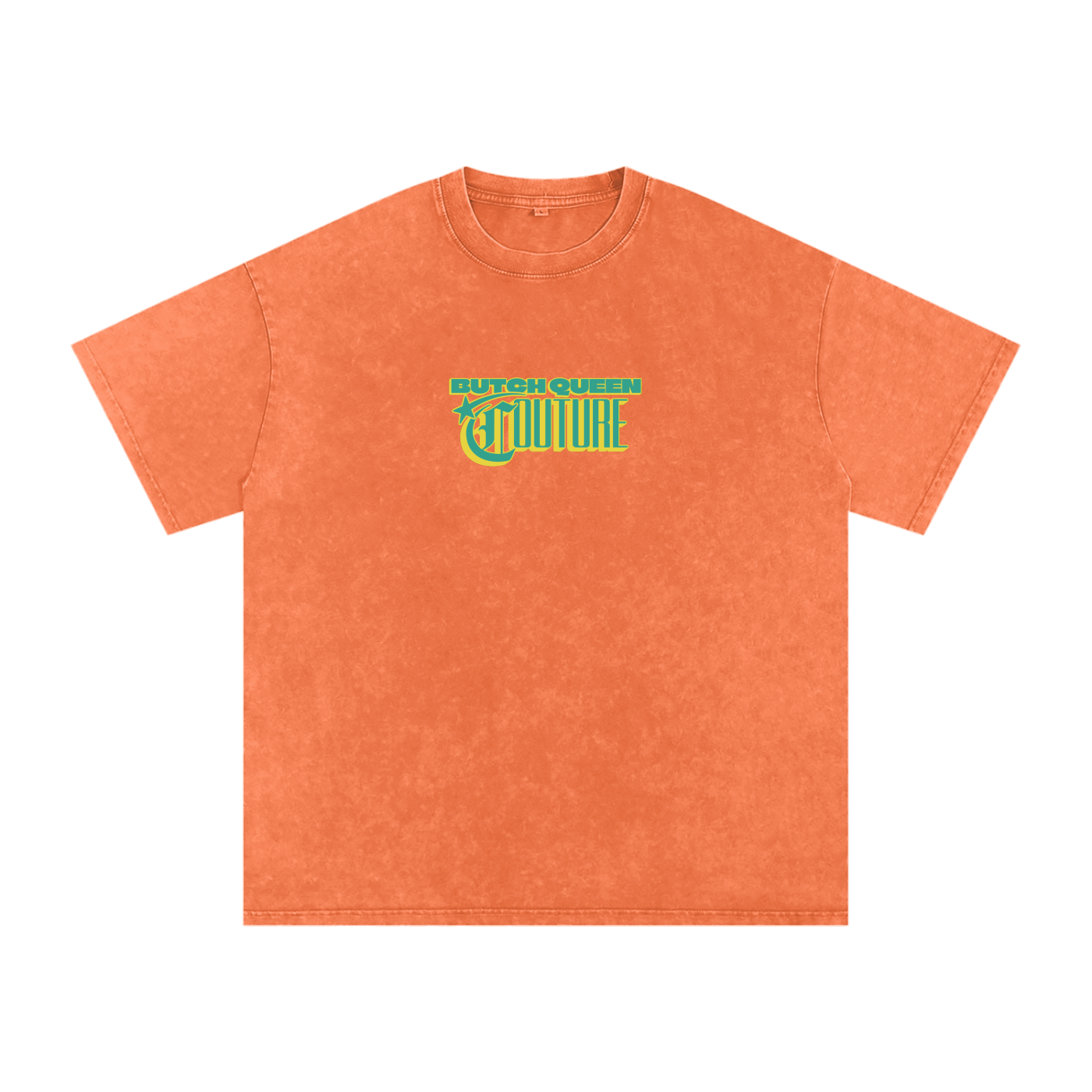 Snow Washed Oversized Cotton T-Shirt with Green BQ Couture Graphic