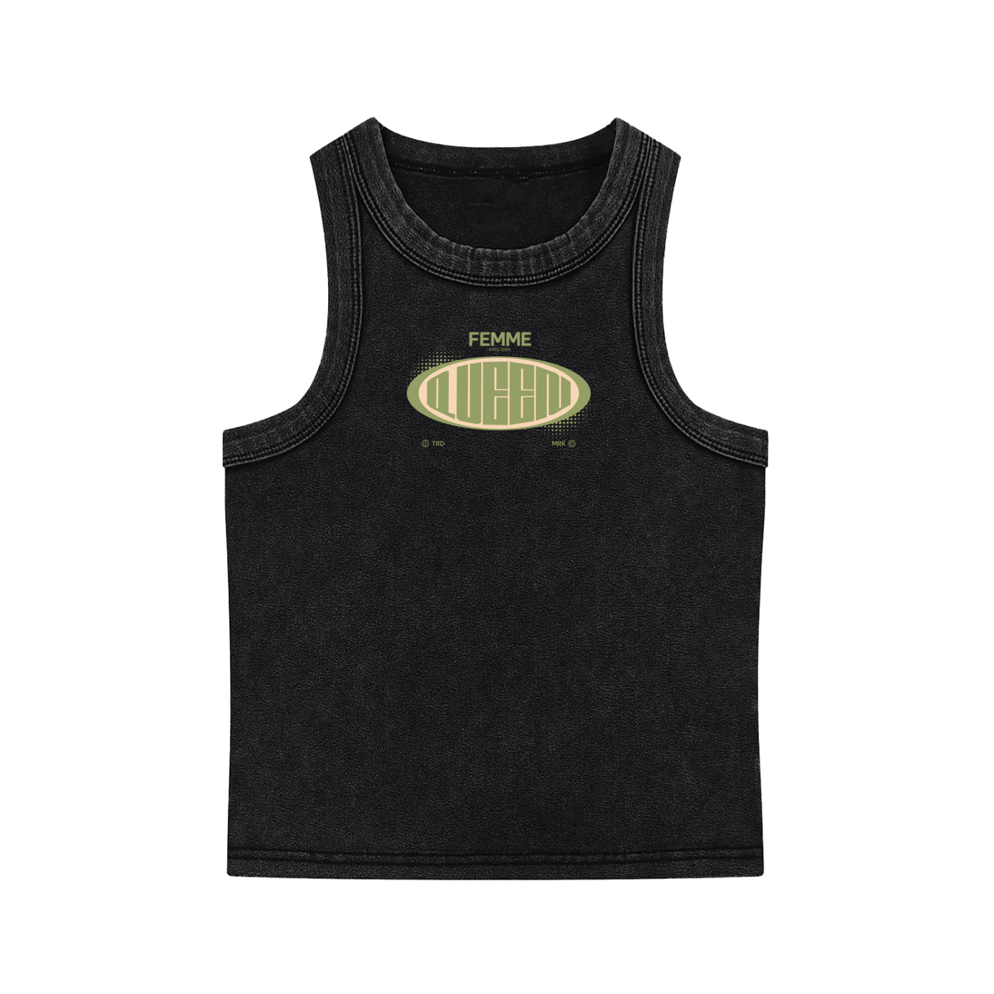 Snow Washed Tank Top with Green Femme Queen Graphic