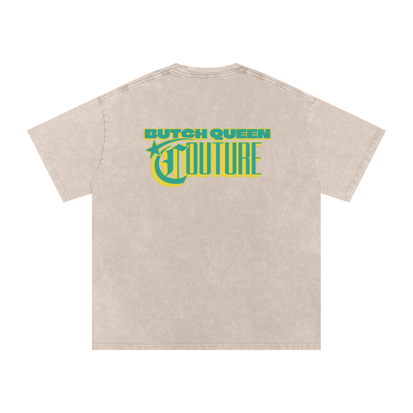Snow Washed Oversized Cotton T-Shirt with Green BQ Couture Graphic