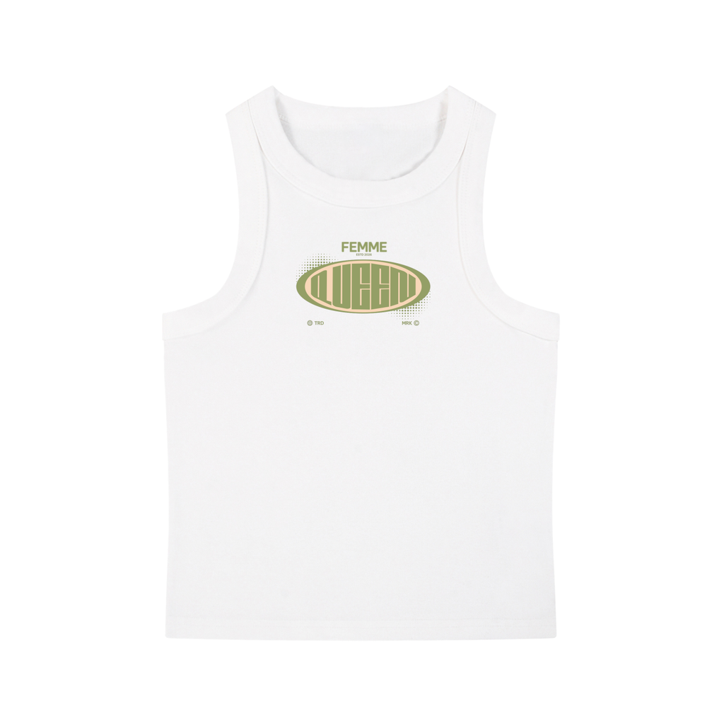 Snow Washed Tank Top with Green Femme Queen Graphic