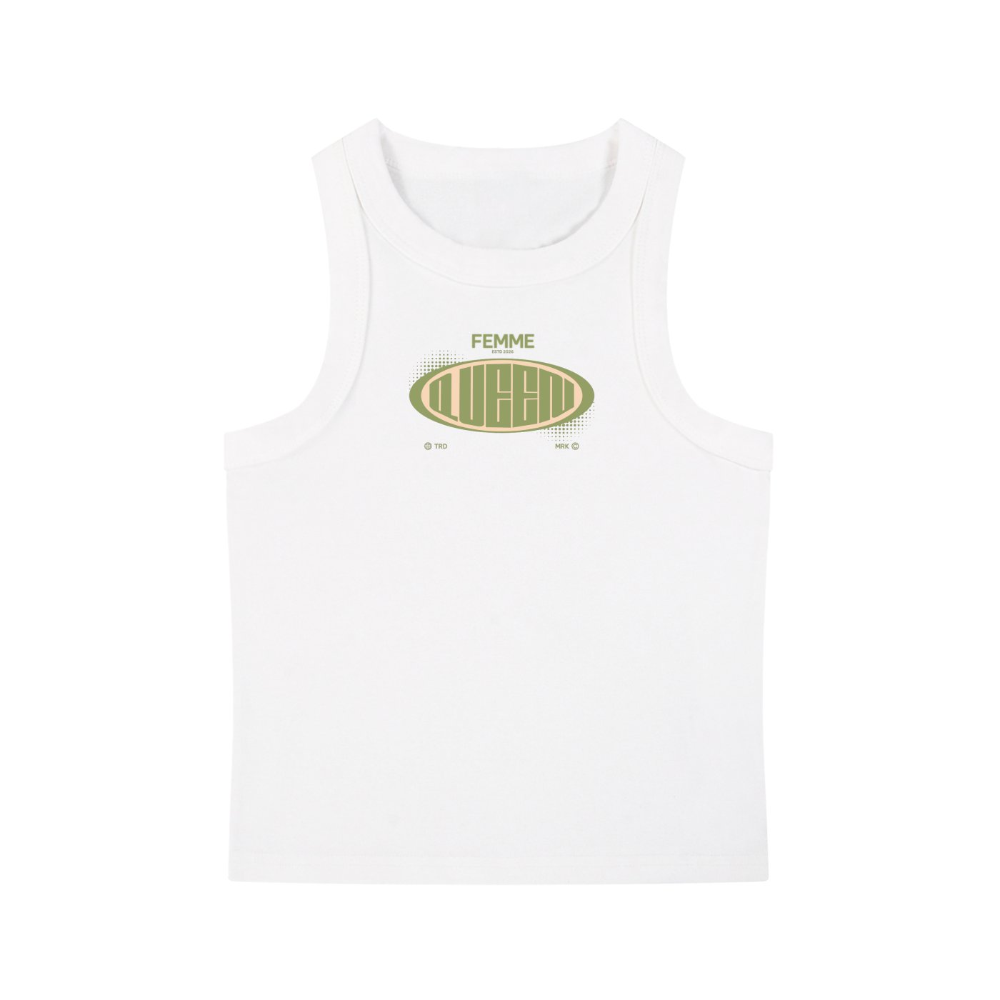 Snow Washed Tank Top with Green Femme Queen Graphic