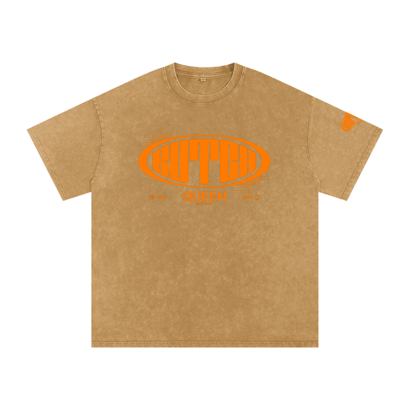 Snow Washed Oversized Cotton T-Shirt with Orange Butch Logo Graphic