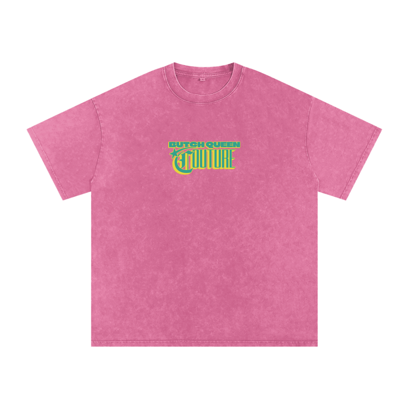 Snow Washed Oversized Cotton T-Shirt with Green BQ Couture Graphic