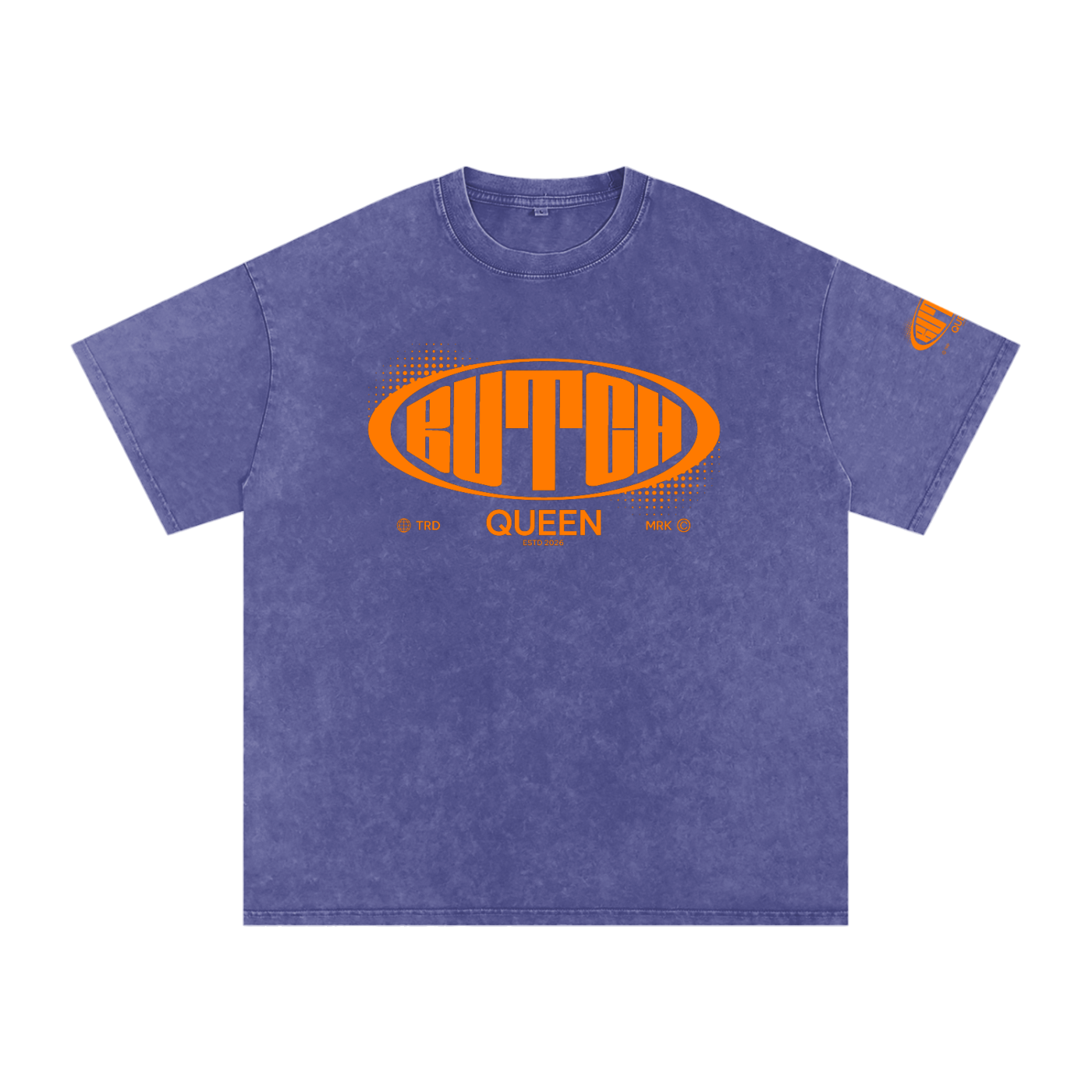 Snow Washed Oversized Cotton T-Shirt with Orange Butch Logo Graphic