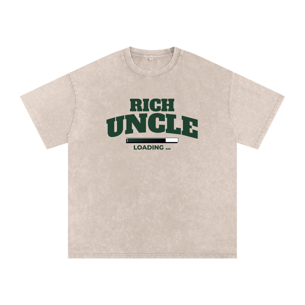 Snow Washed Oversized Cotton T-Shirt with Green Rich Uncle Graphic
