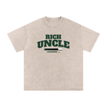 Snow Washed Oversized Cotton T-Shirt with Green Rich Uncle Graphic