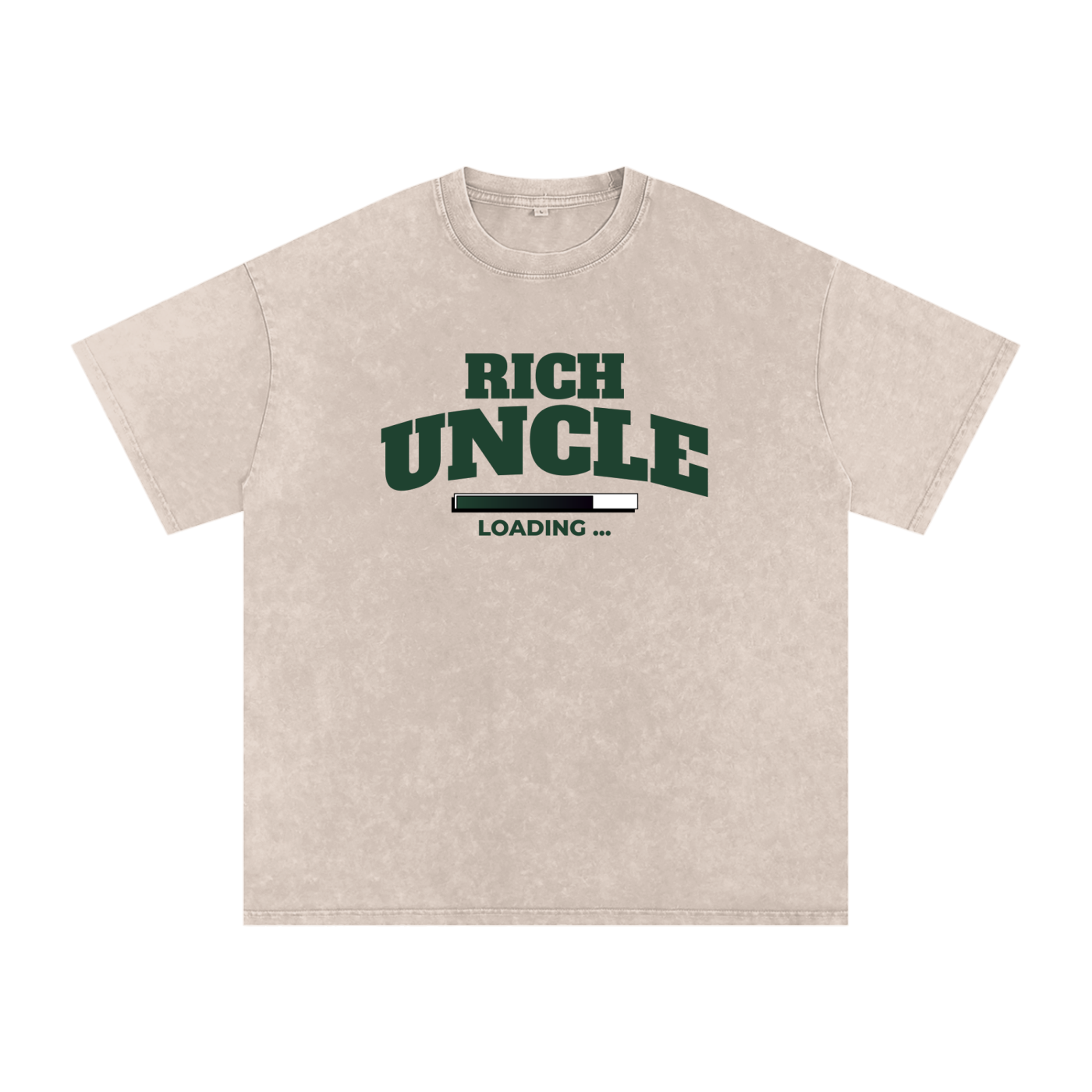 Snow Washed Oversized Cotton T-Shirt with Green Rich Uncle Graphic