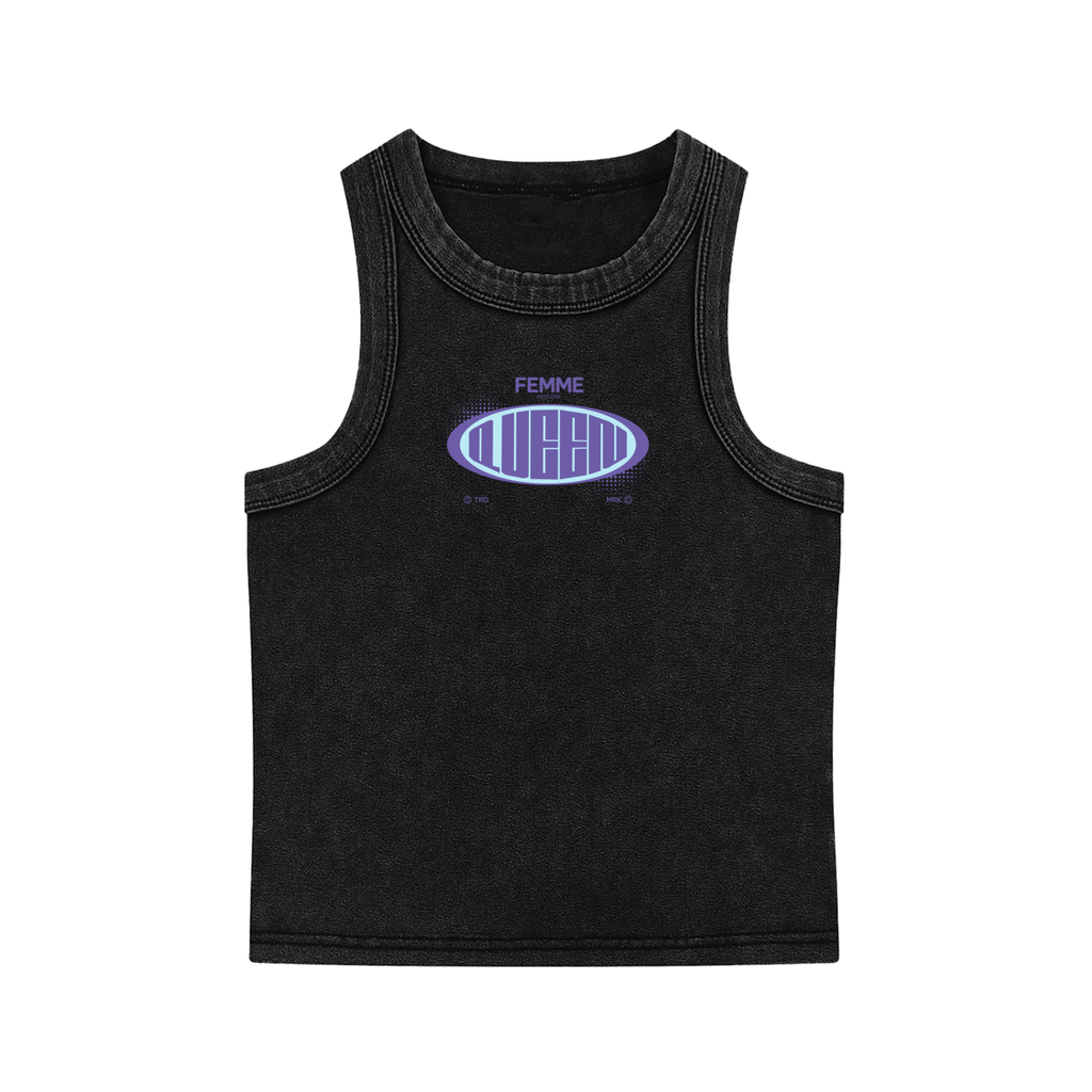 Snow Washed Tank Top with Purple Femme Queen Graphic