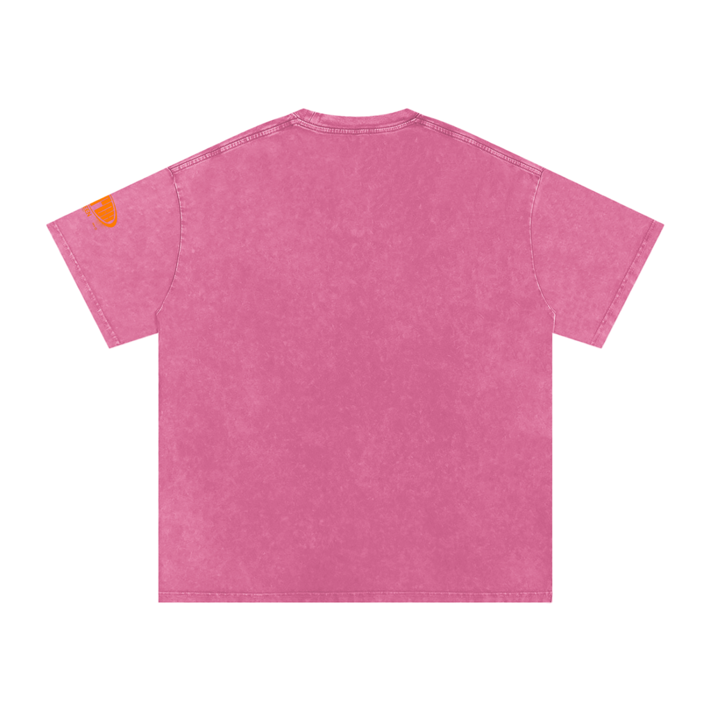 Snow Washed Oversized Cotton T-Shirt with Orange Butch Logo Graphic