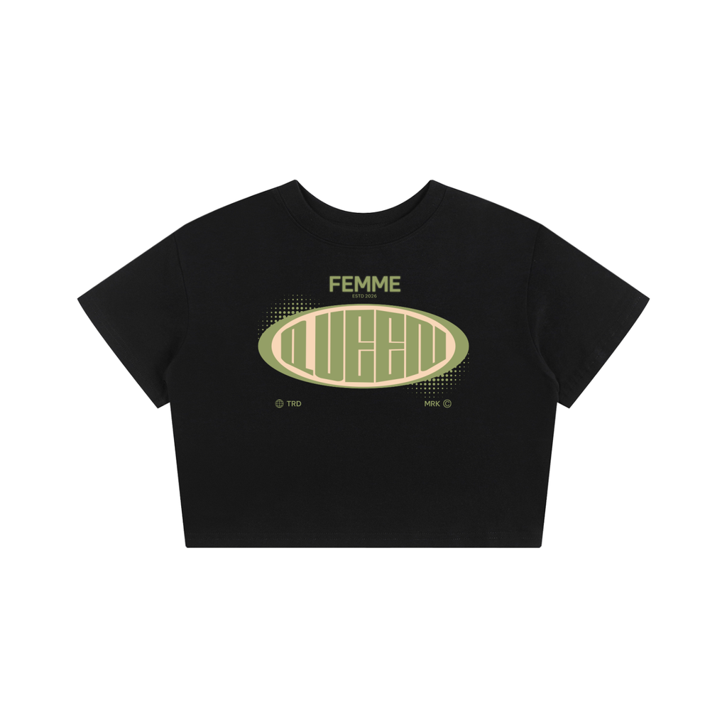 Baby Tee Seamless T-Shirt with Green Femme Queen Graphic