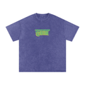 Snow Washed Oversized Cotton T-Shirt with Green BQ Couture Graphic
